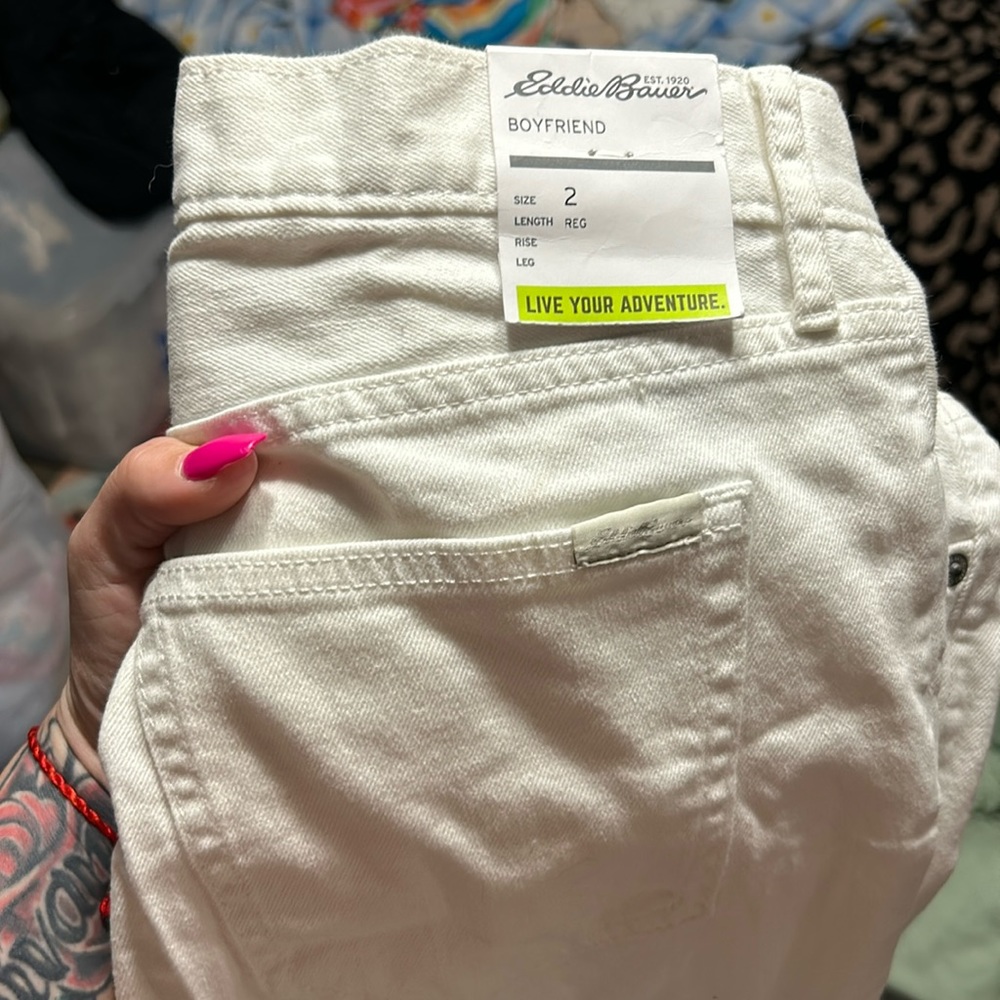 Never worn white Eddie Bauer boyfriend jeans